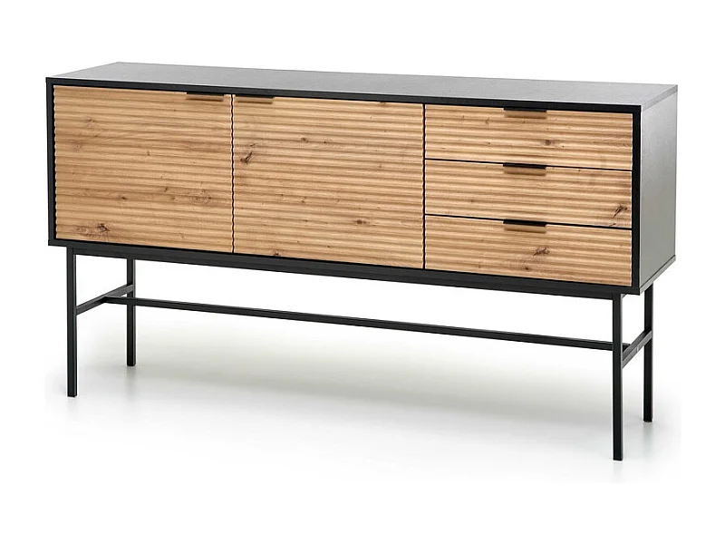 Credenza bassa in stile industriale in look rovere con struttura in metallo nero SMASH