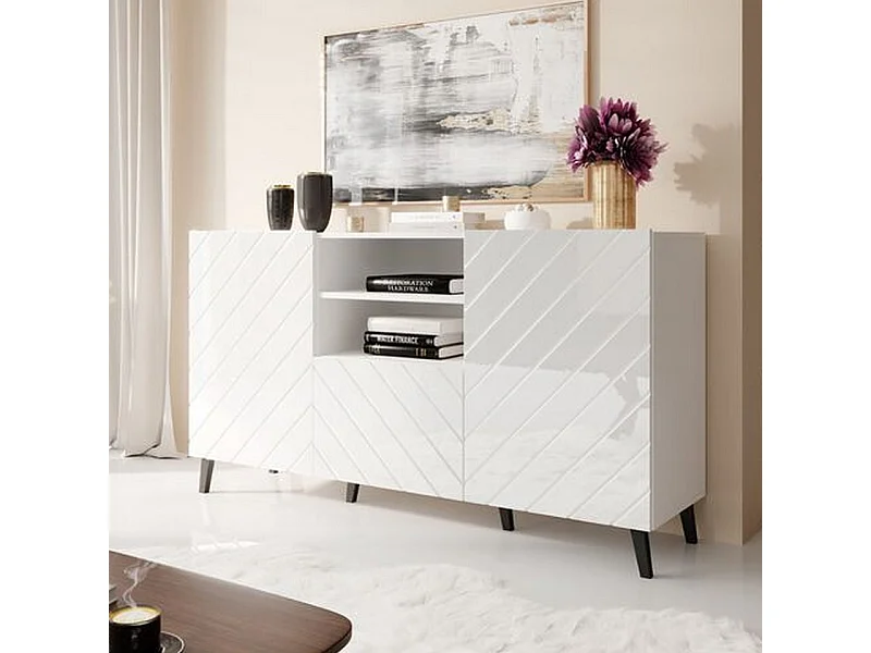 Buffet design blanc brillant 150 cm Yaka