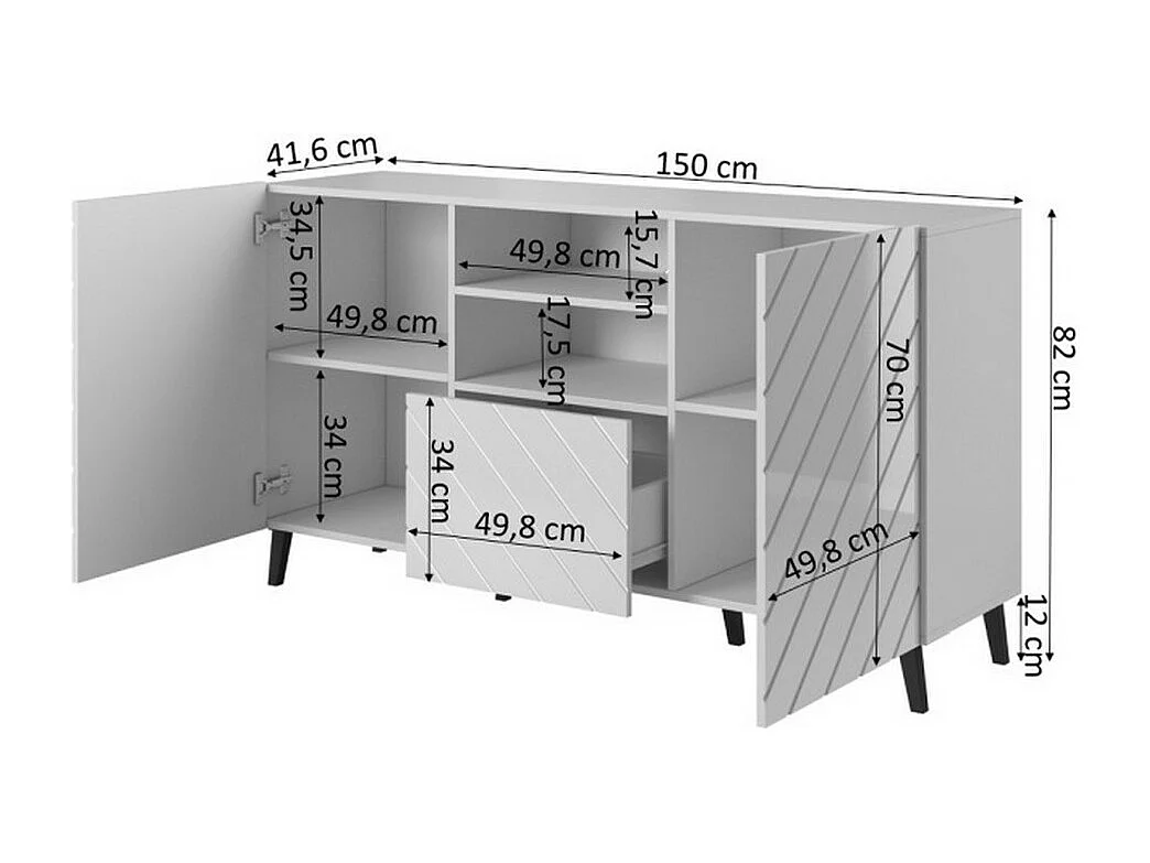 150 cm credenza di design bianca lucida Yaka