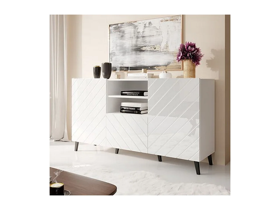 Buffet design blanc brillant 150 cm Yaka