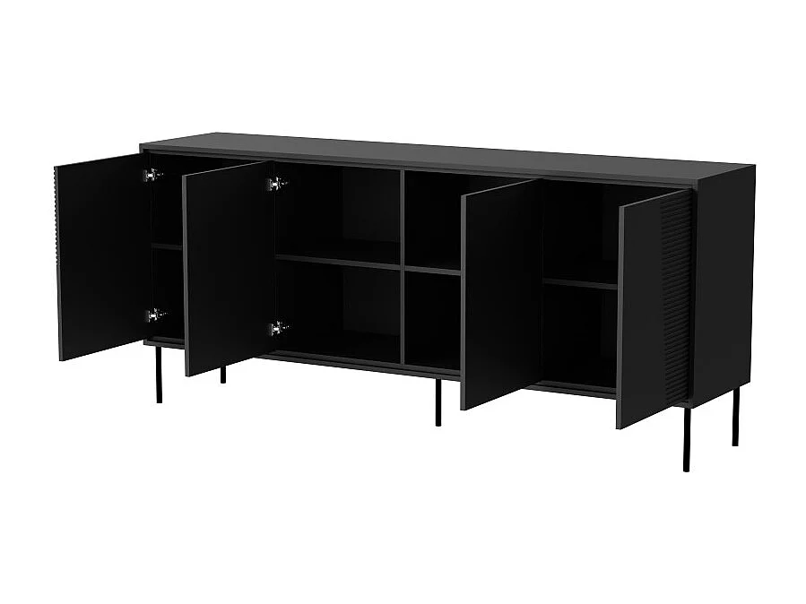 Aparador de diseño negro mate de 200 cm con patas de metal negro Ula