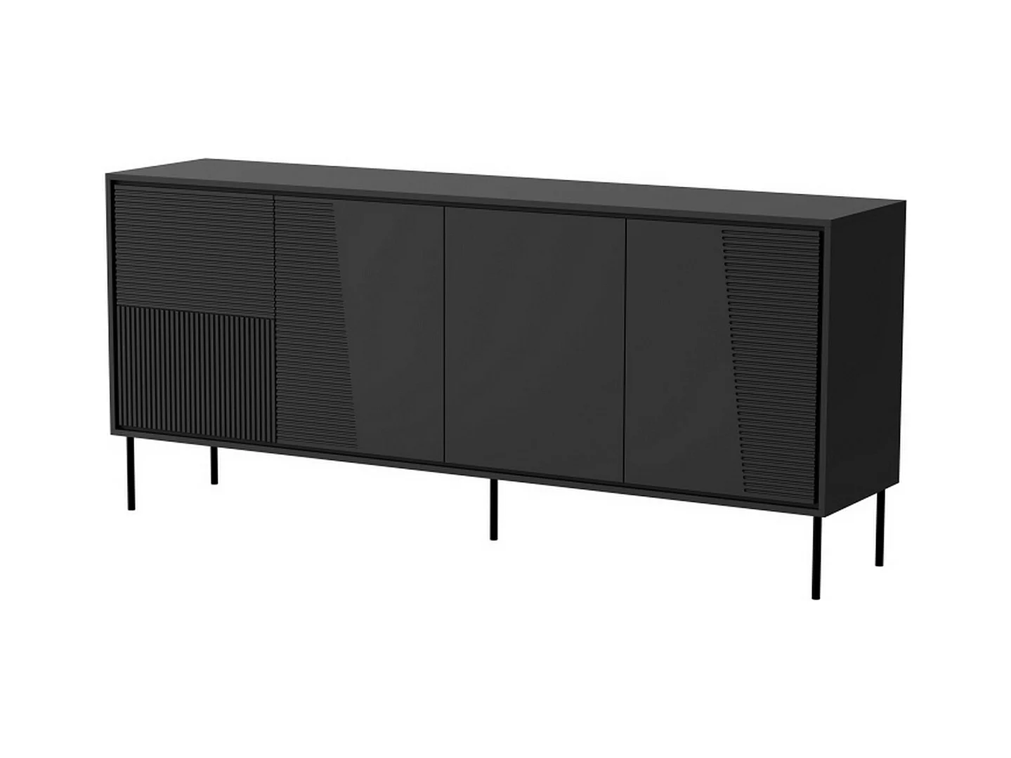 Buffet design noir mat 200 cm avec pieds en métal noir Ula