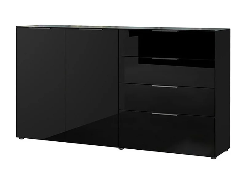 Grand buffet noir 2 portes 4 tiroirs façades en verre GLADYS - Noir