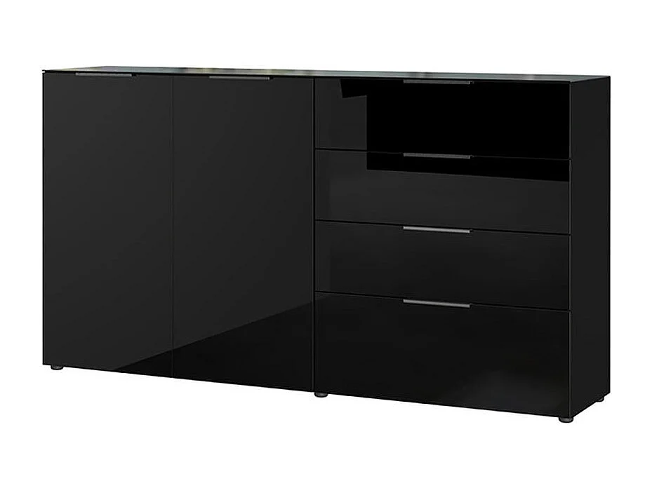 Grand buffet noir 2 portes 4 tiroirs façades en verre GLADYS - Noir