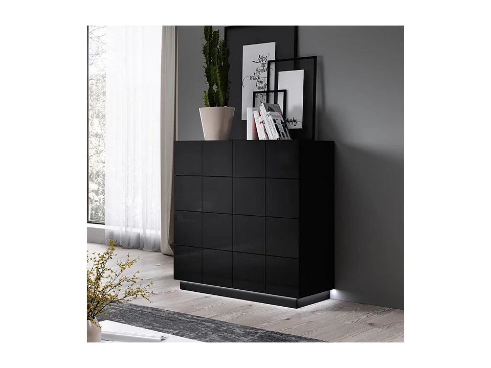Commode design noir brillant + LED Flow - Sans LED