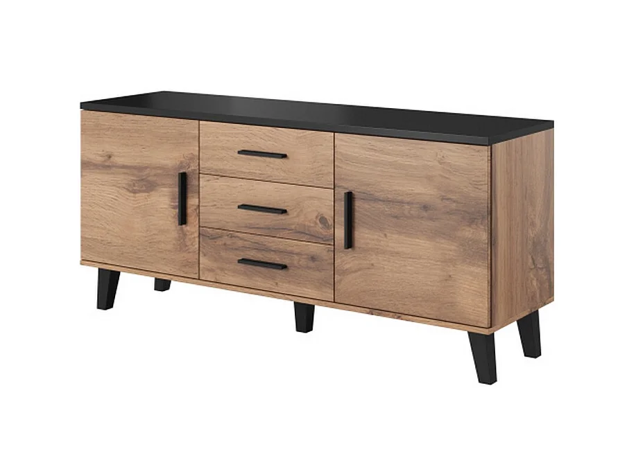 Comò nero e legno 2 ante 3 cassetti 150cm Colin