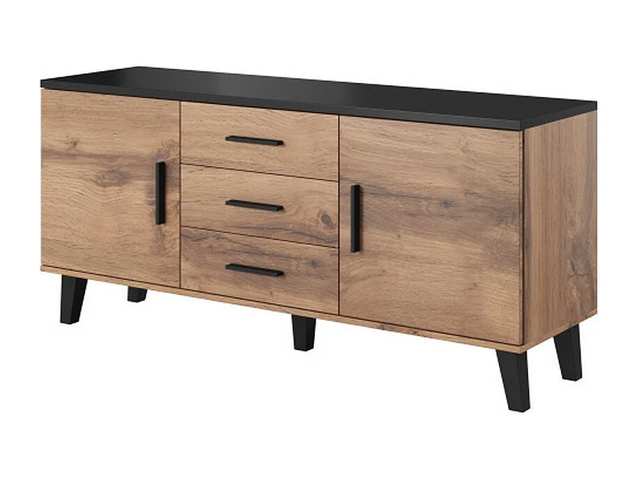 Cómoda negra y madera 2 puertas 3 cajones 150cm Colin