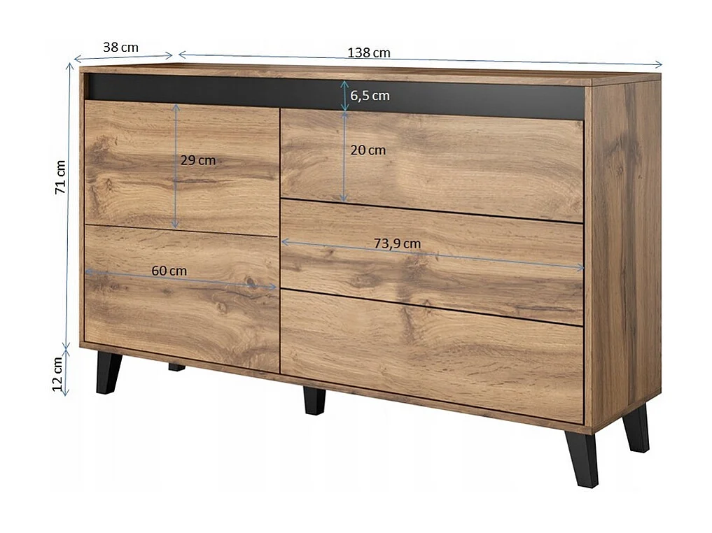 Arcón 1 puerta 3 cajones 138cm - Decoración roble Stik