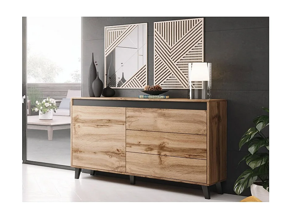 Arcón 1 puerta 3 cajones 138cm - Decoración roble Stik