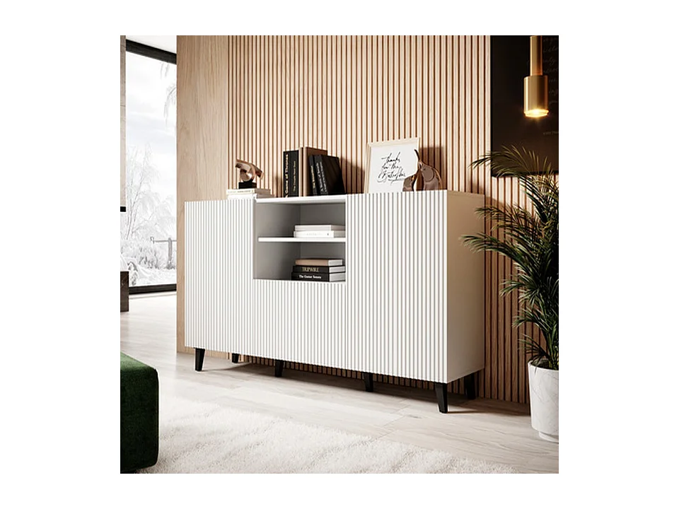 Buffet design blanc 150 cm 1 tiroir 2 portes Gustave