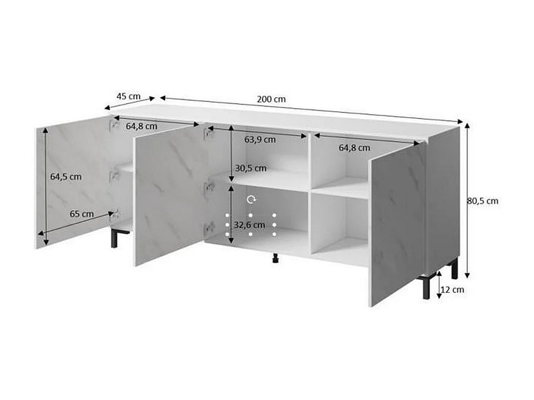 Credenza di design effetto marmo bianco 200 cm Ketla
