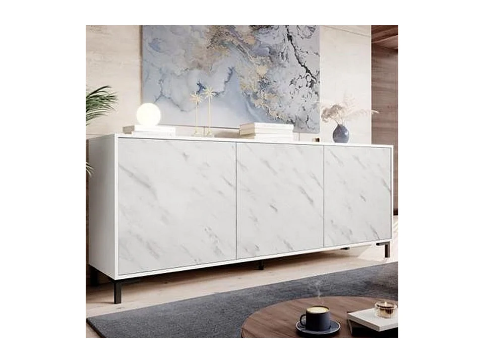 Buffet design effet marbre blanc 200cm Ketla