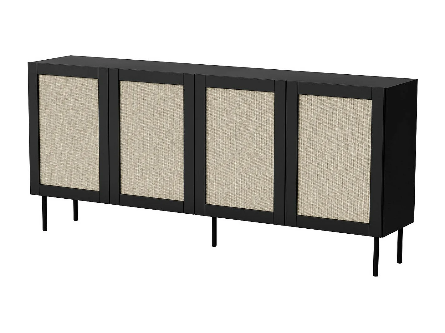 Aparador negro de 200 cm con 4 puertas y frentes de ratán Rota