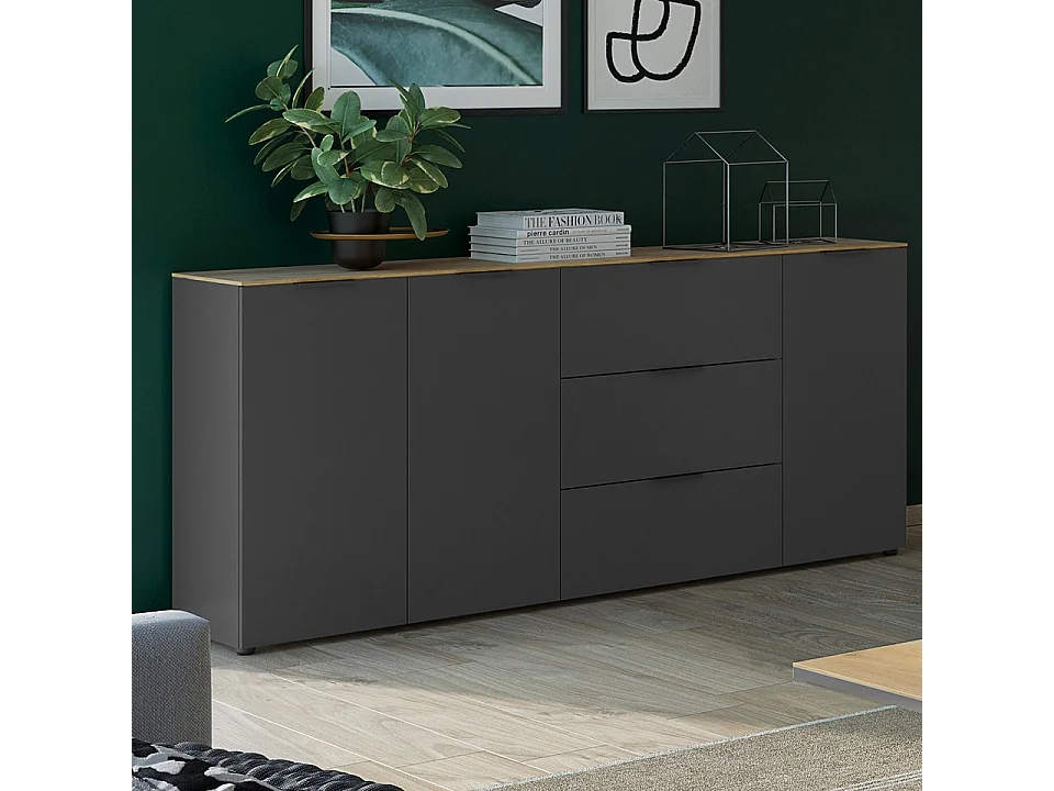Buffet design gris et bois 3 portes 3 tiroirs 192cm Costal
