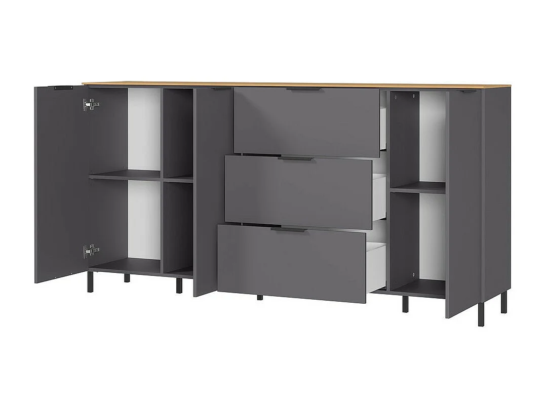 Buffet design gris et bois 3 portes 3 tiroirs 192cm Costal