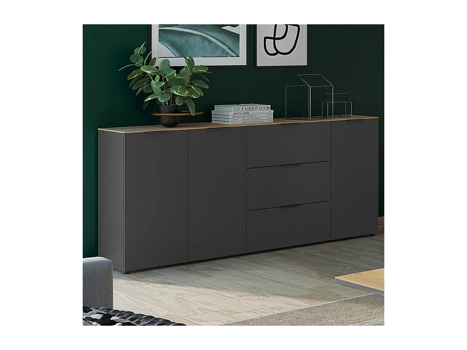 Buffet design gris et bois 3 portes 3 tiroirs 192cm Costal
