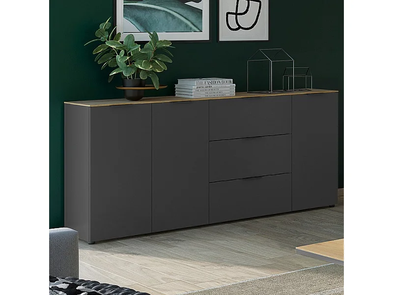 Buffet design gris et bois 3 portes 3 tiroirs 192cm Costal