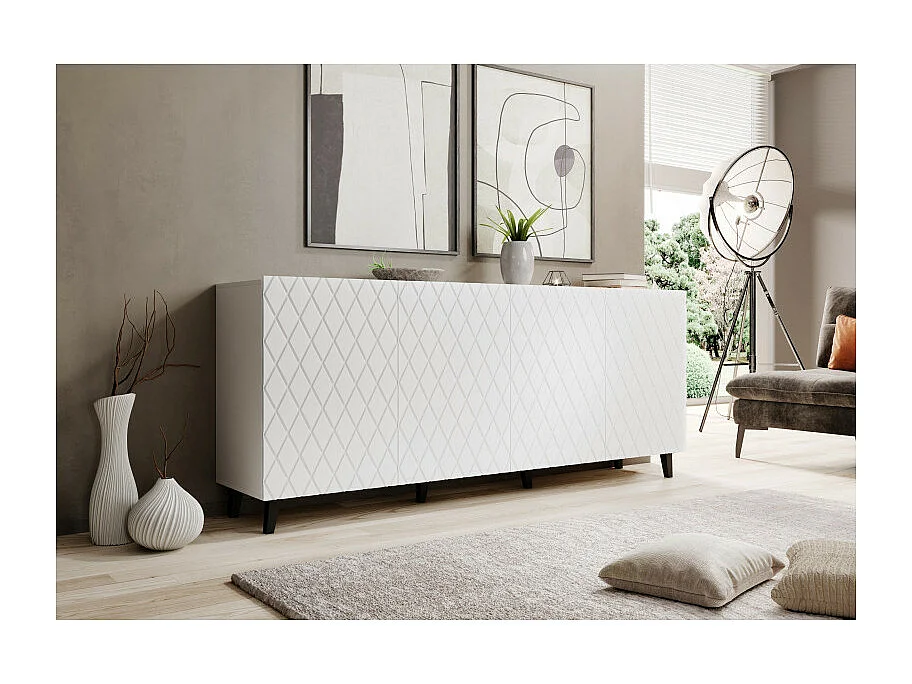 Buffet contemporain blanc mat 200 cm avec façade design Kali