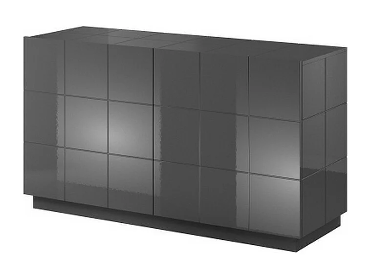 Buffet design gris brillant 138cm + LED Flow - bleu