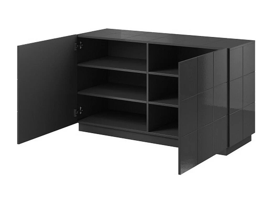 Buffet design gris brillant 138cm + LED Flow - bleu