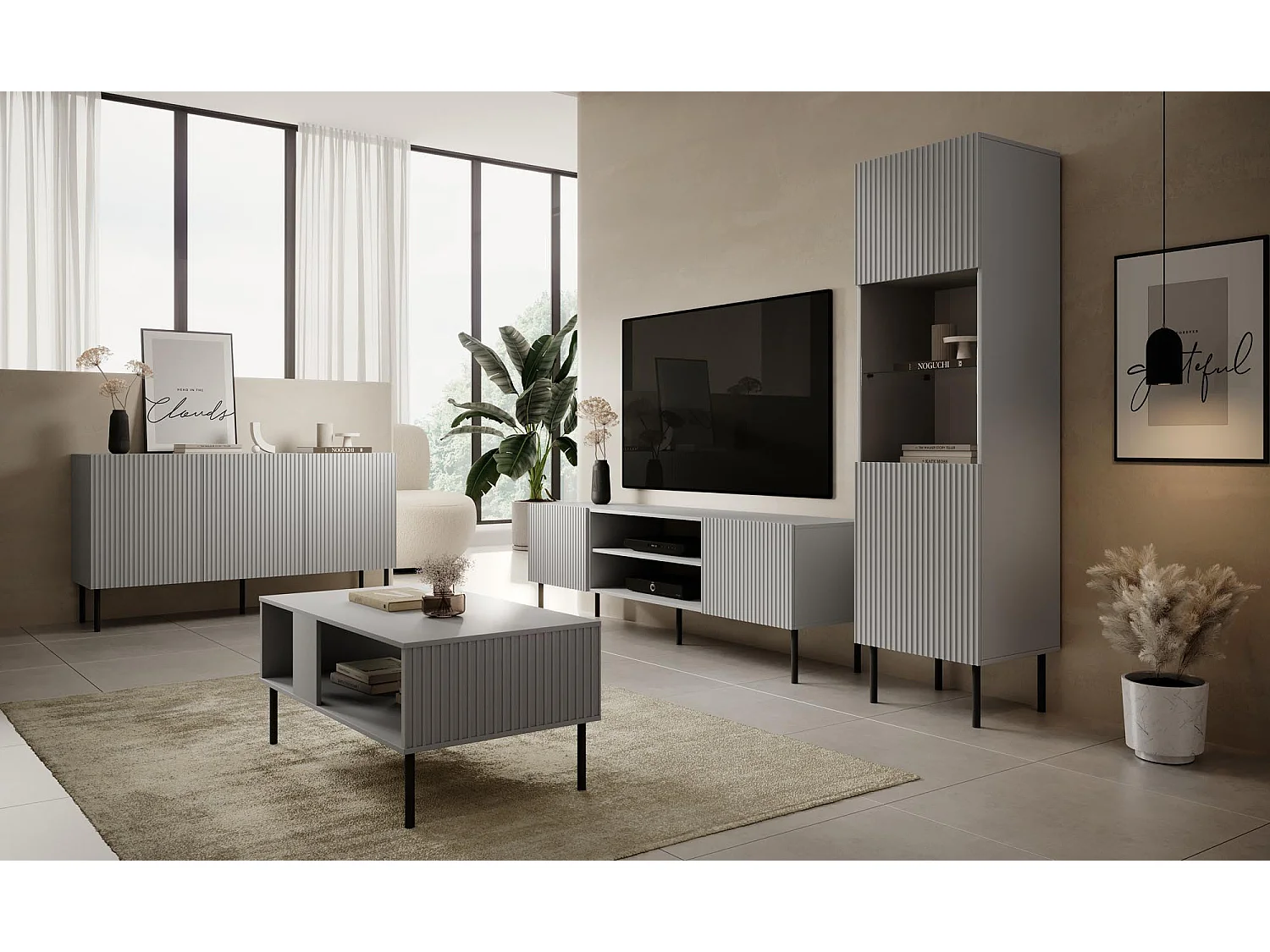 Credenza grigio chiaro con 3 ante Gatsby