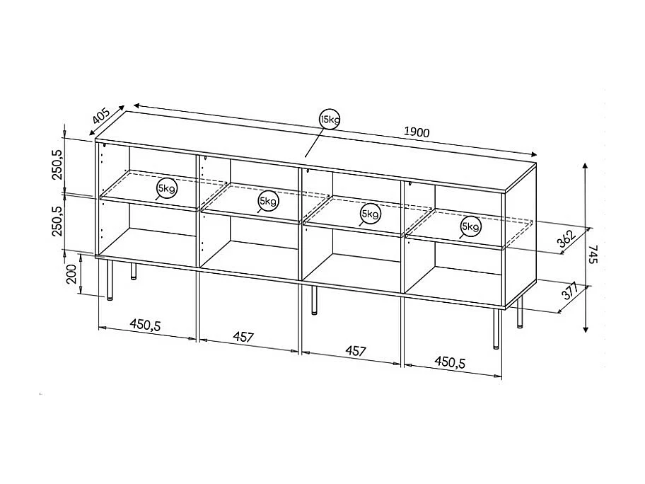 Credenza bassa Sumoc design nero opaco 190cm