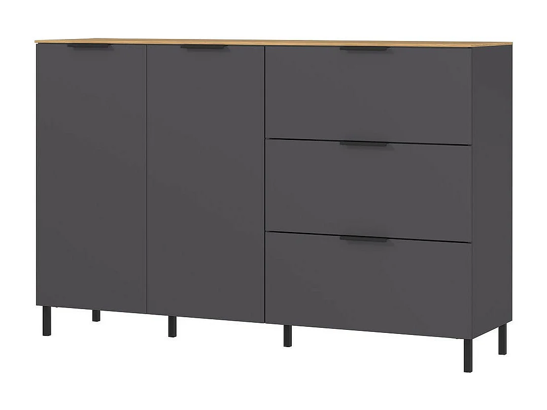 Credenza design grigio e legno 2 armadi 3 cassetti Costal