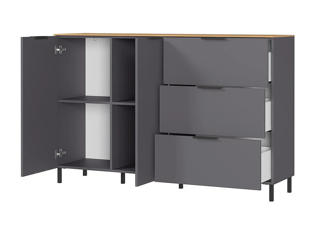 Credenza design grigio e legno 2 armadi 3 cassetti Costal