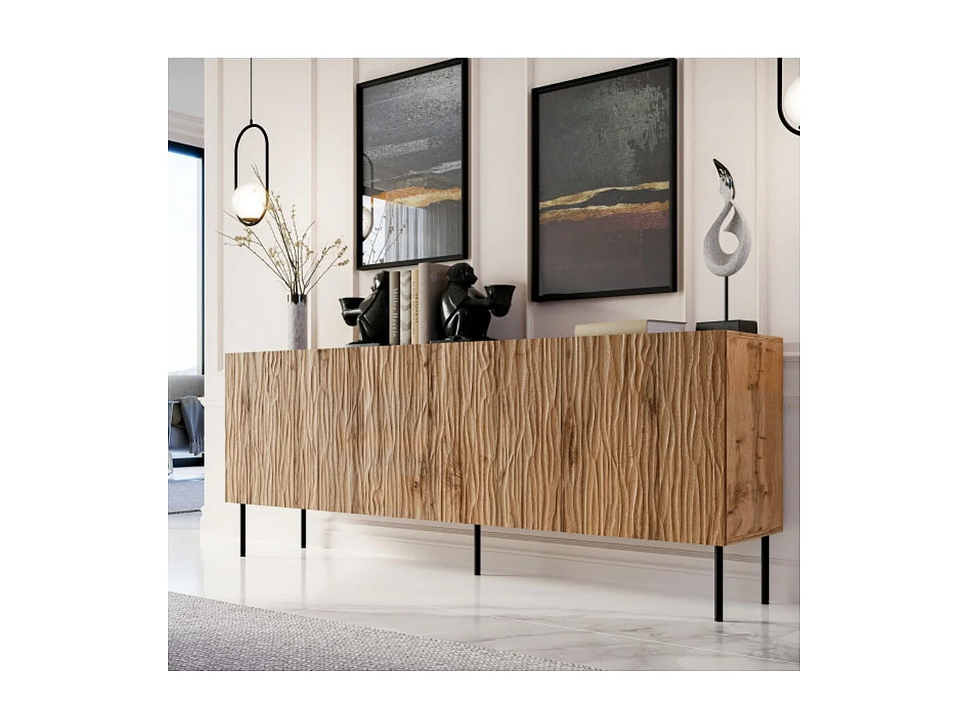 Credenza bassa di design, decoro wotan in rovere 190 cm Mokt