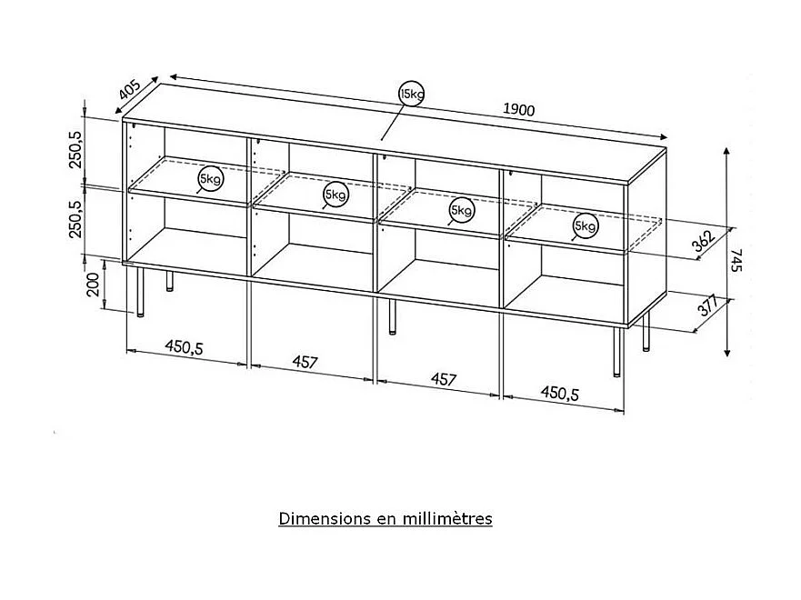Credenza bassa di design, decoro wotan in rovere 190 cm Mokt