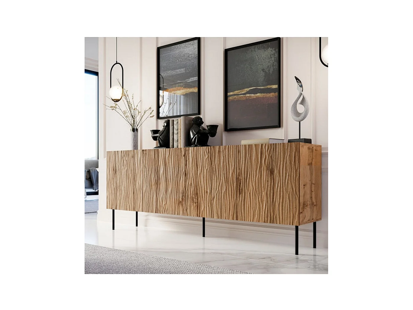 Buffet bas design décor chêne wotan 190 cm Mokt