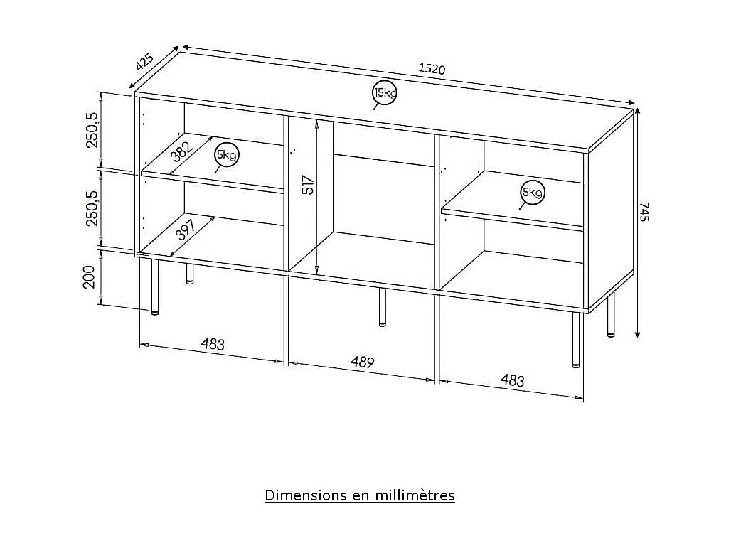 Buffet bas design noir mat 152 cm Mokt