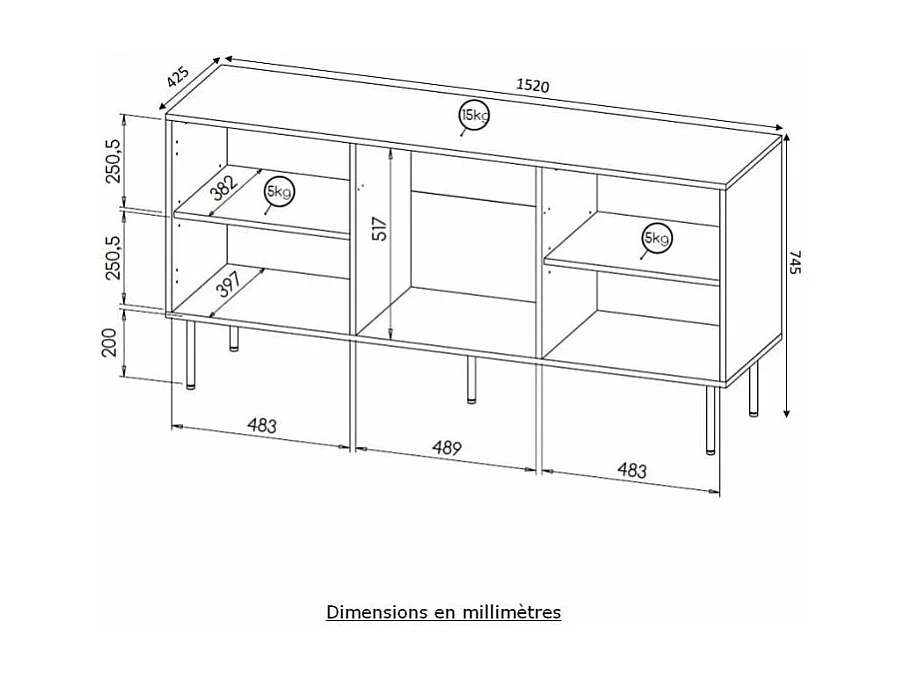 Buffet bas design noir mat 152 cm Mokt