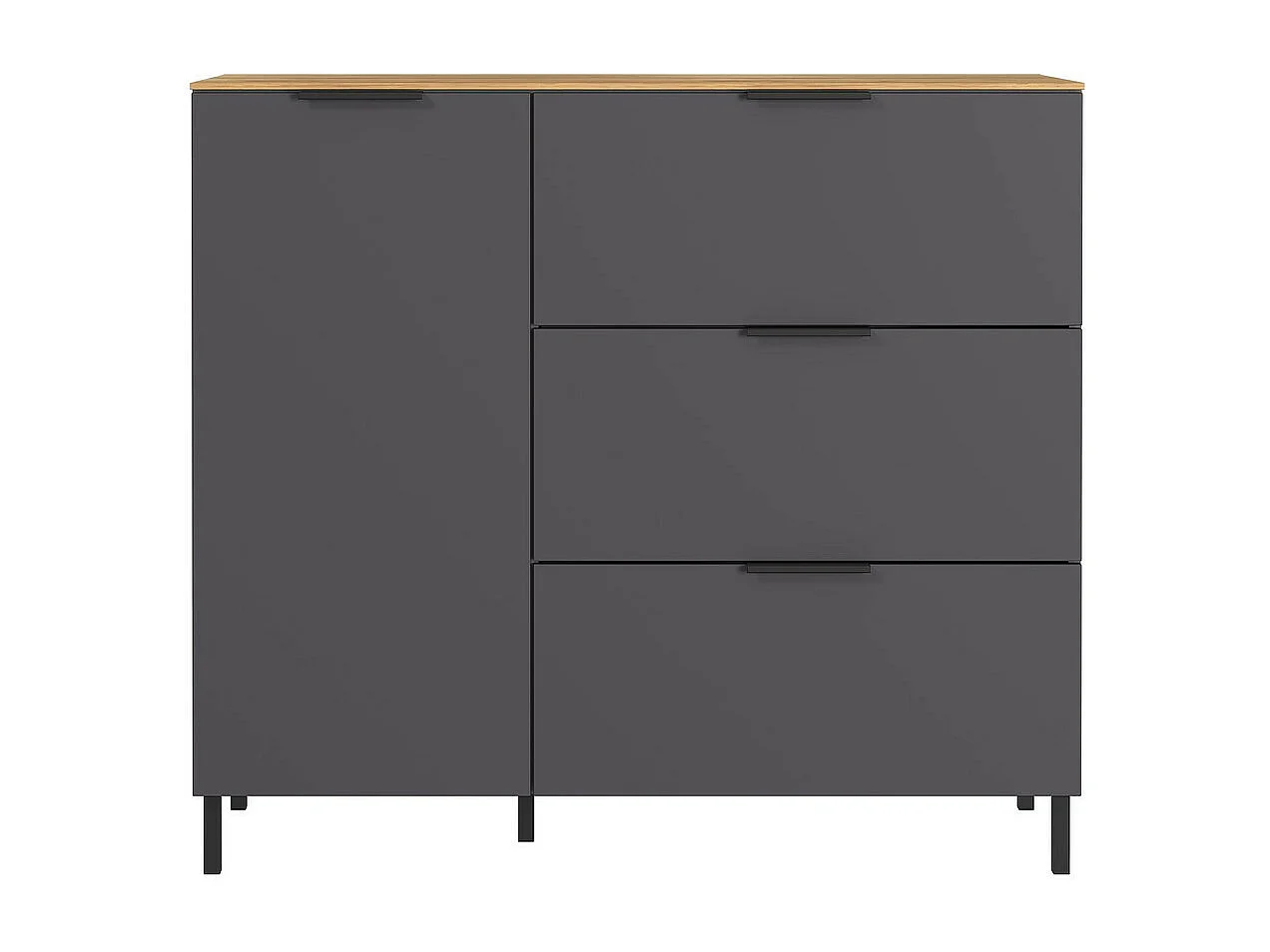 Commode grise et bois 1 placard 3 tiroirs 109cm Costal