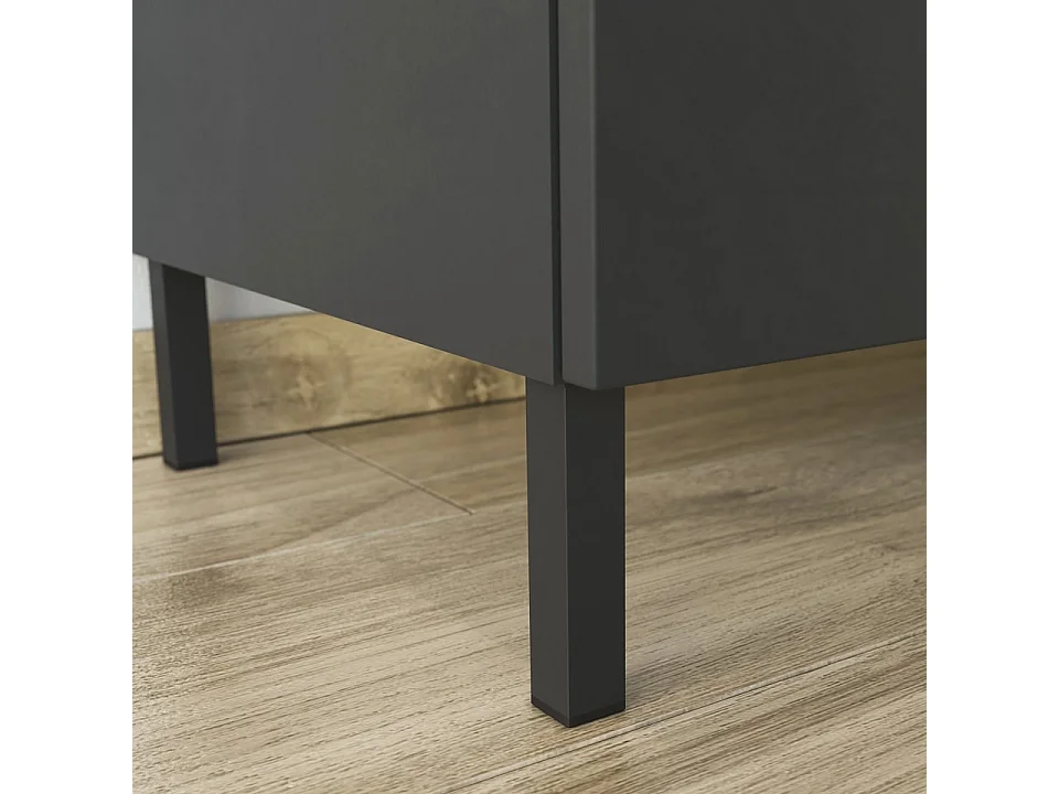 Commode grise et bois 1 placard 3 tiroirs 109cm Costal