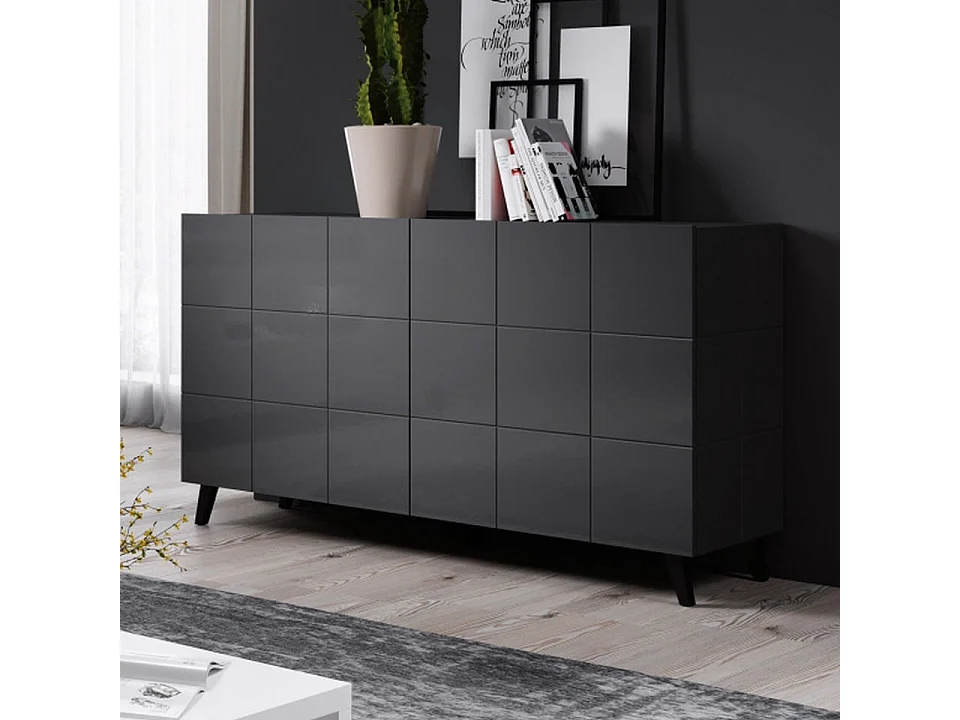 Buffet design gris brillant 138cm + LED Flow - blanc