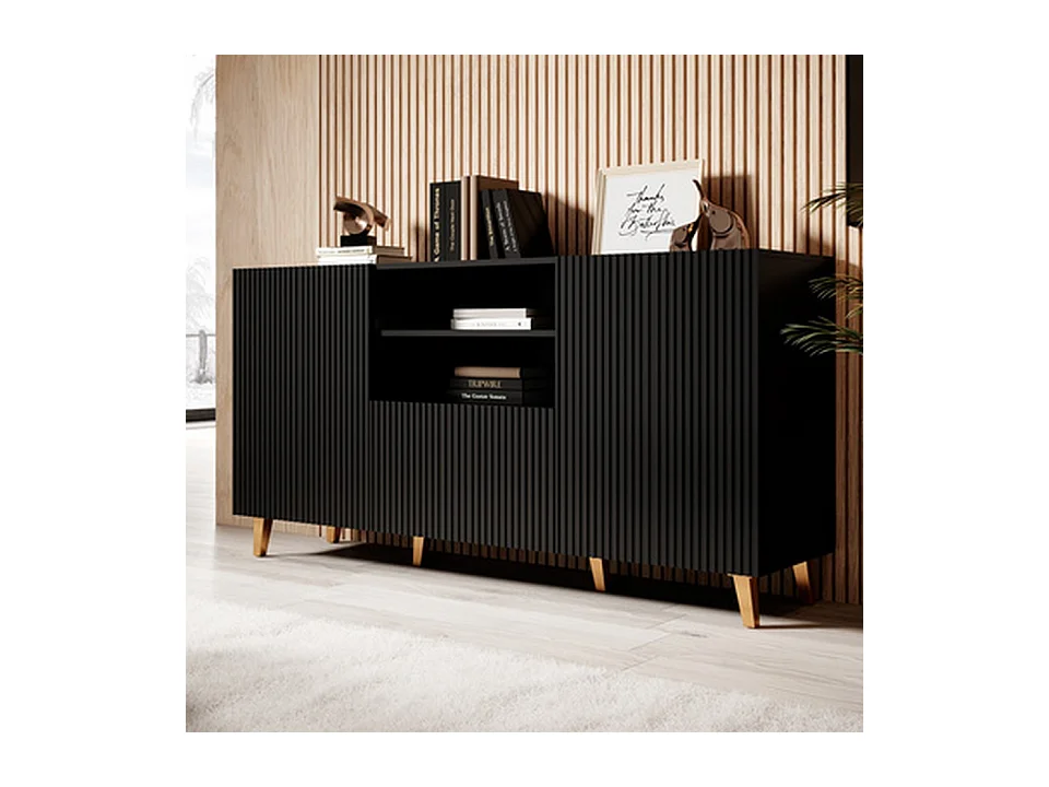 Buffet design noir 150 cm 2portes 1 tiroir Gustave