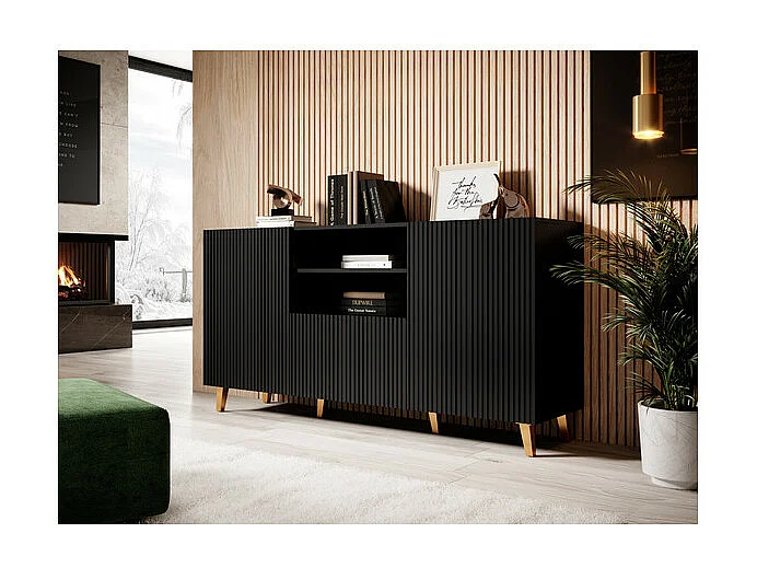 Credenza Gustave nero 150 cm a 2 ante e 1 cassetto