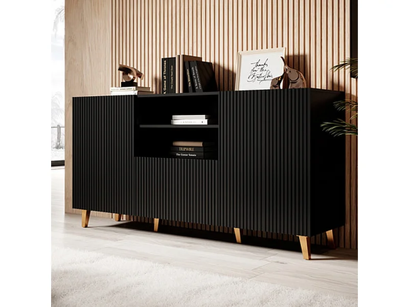 Credenza Gustave nero 150 cm a 2 ante e 1 cassetto
