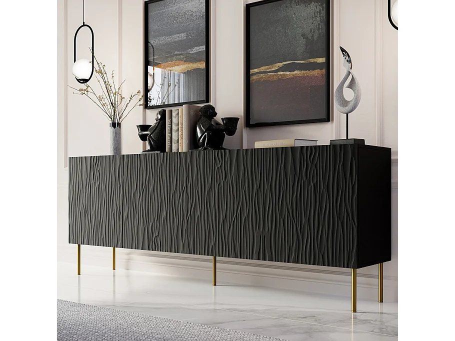 Buffet bas design noir mat 190 cm Mokt