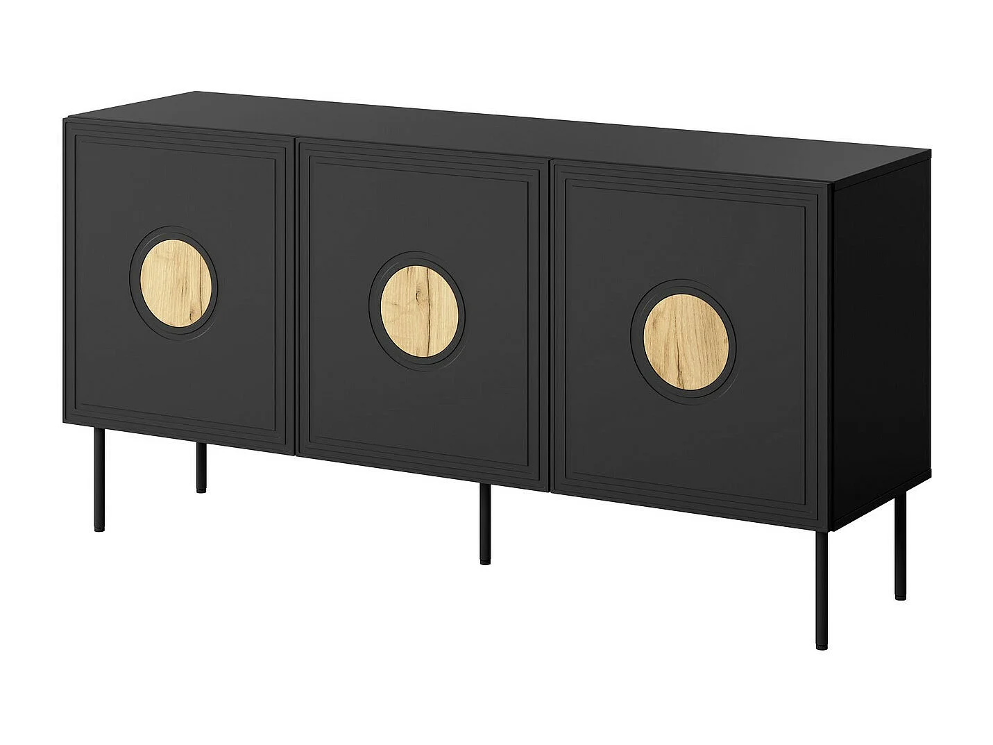 Aparador bajo de 150 cm en negro mate y aspecto de roble Climb