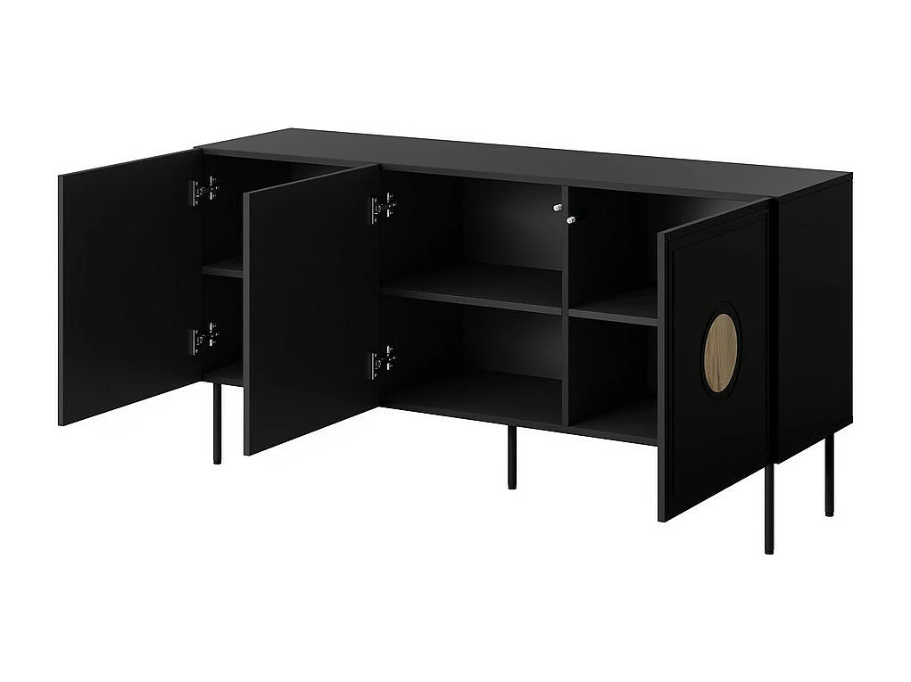 Aparador bajo de 150 cm en negro mate y aspecto de roble Climb