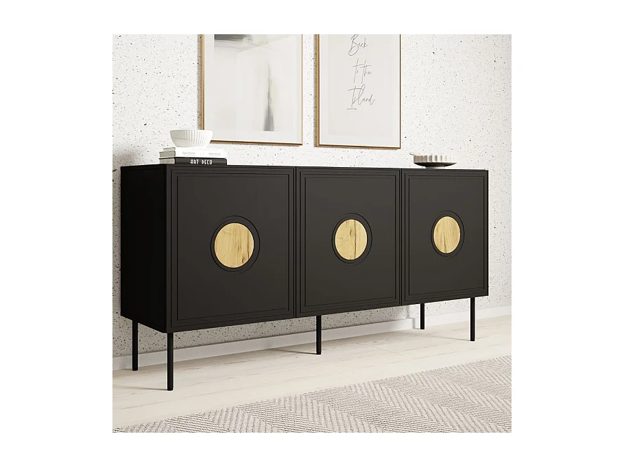 Buffet bas 150 cm noir mat et aspect chêne Climb