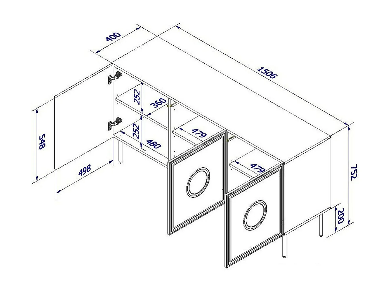 Aparador bajo de 150 cm en negro mate y aspecto de roble Climb