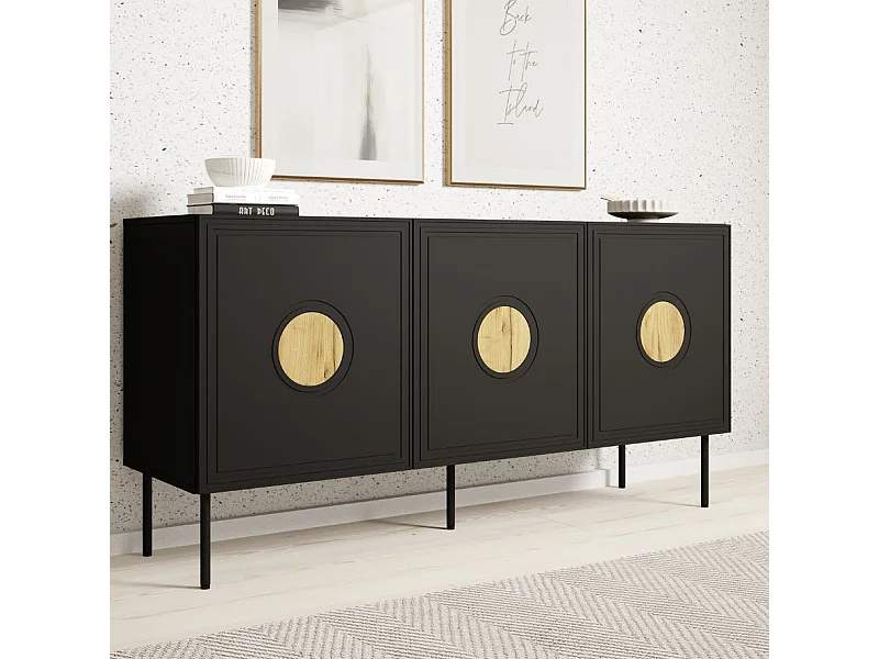 Credenza bassa da 150 cm in nero opaco e look rovere Climb