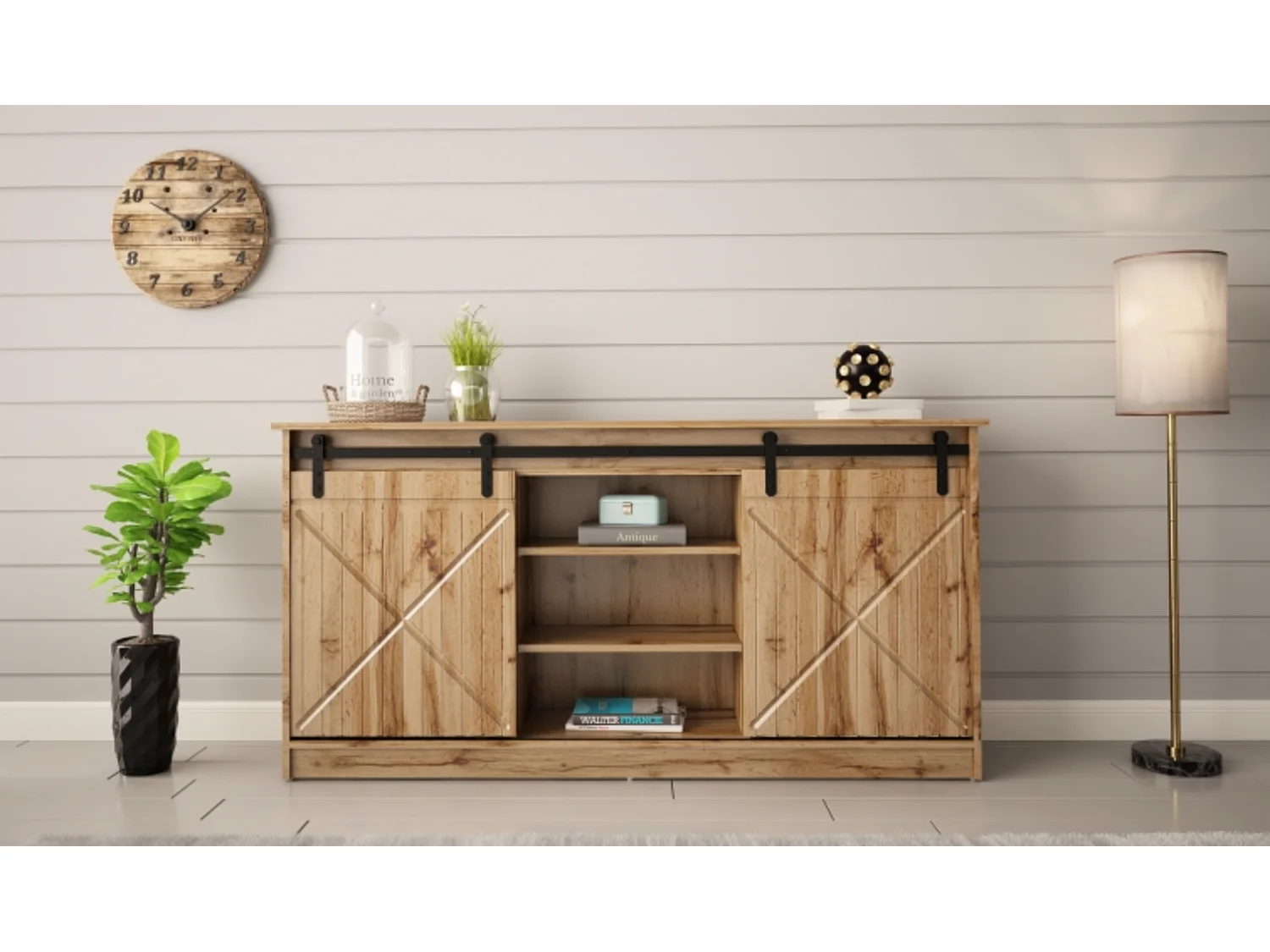 Buffet chêne wotan 160 cm portes coulissantes Hexa