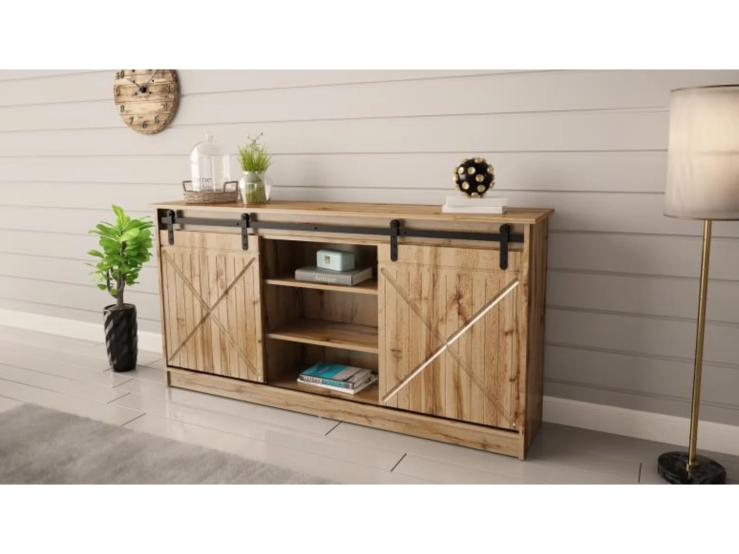 Buffet chêne wotan 160 cm portes coulissantes Hexa