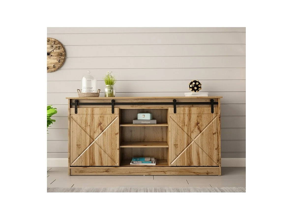 Buffet chêne wotan 160 cm portes coulissantes Hexa