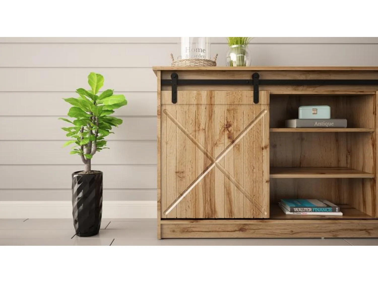 Buffet chêne wotan 160 cm portes coulissantes Hexa