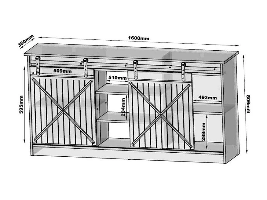 Buffet chêne wotan 160 cm portes coulissantes Hexa